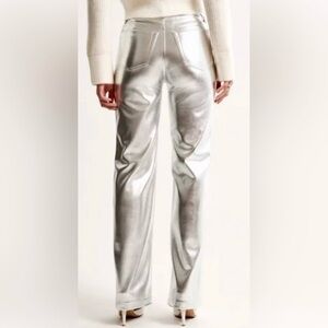 NWT Abercrombie & Fitch Women's Shiny Silver Soft Vegan Leather Pants Size 27 /4